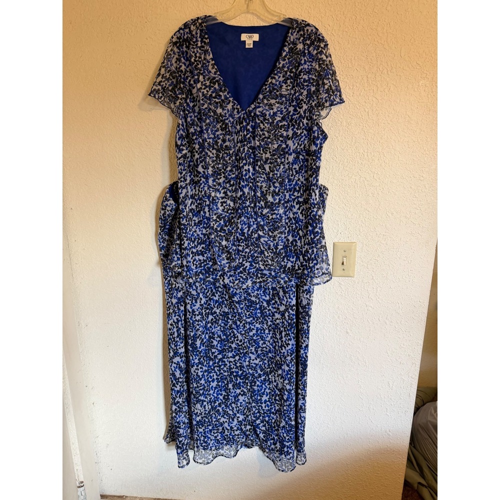 Cato Woman Blue Black Leaf Print Chiffon Blouse and Maxi Skirt Set 26/28W Plus - Picture 14 of 14